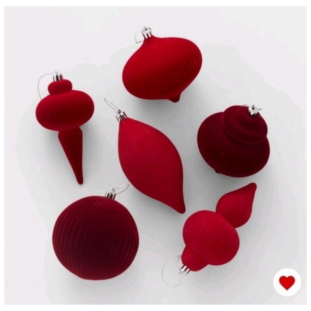 Wondershop 6 piece Flocked Christmas Ornaments NEW- red